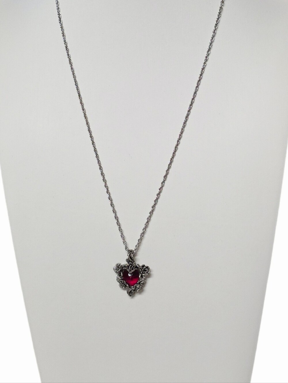 Fellowship Foundry Rose Heart Pewter Pendant Necklace - Red Australian Crystal